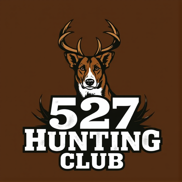 Make me a hunting logo for my hunting club! The hunting  club name is “527 Hunting  Club “! We hunt deer using hound dogs ! The reason why the club name is called 527 is because the land we hunt is on highway 527! We use shotguns to hunt deer .    Put a hound dog on the logo.
