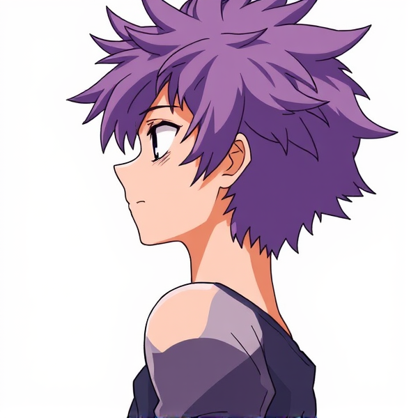 My hero academia oc. Purple fluffy hair. Male. Side view down to waist.