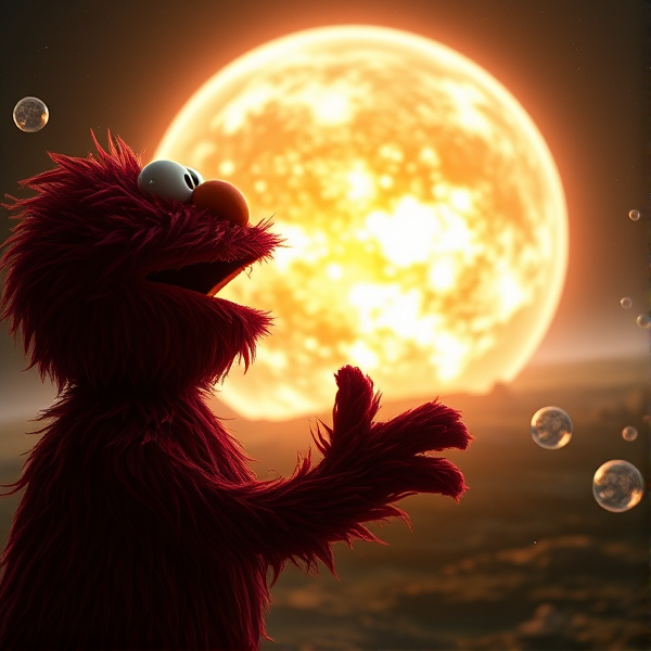 Elmo exploding planet in the distance