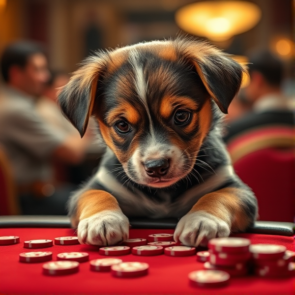 Puppy playing poker