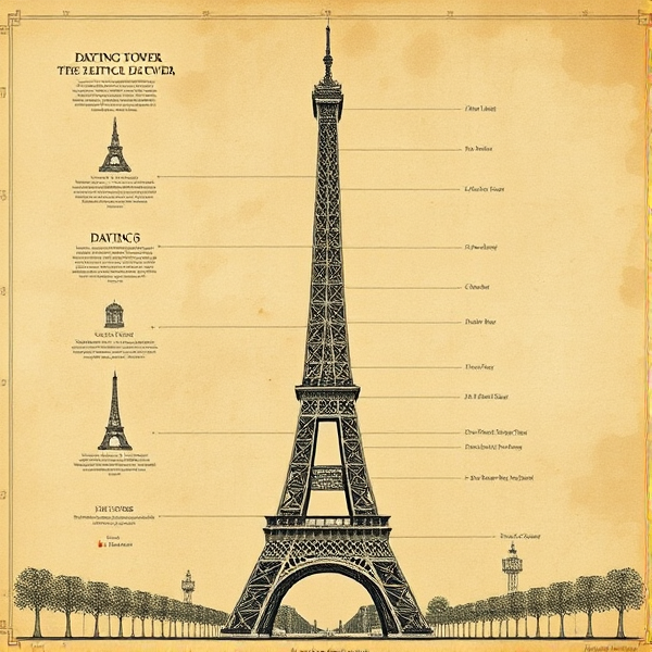 Schéma de la tour da Vinci façon Eiffel vu par Leonardo Da Vinci, parchemin, encre de chine
