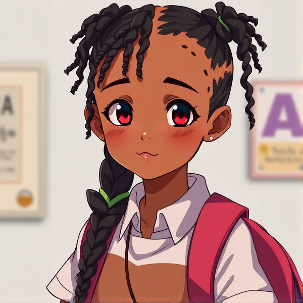 Une écolière noire de huit ans avec des tresses africaines et un cartable