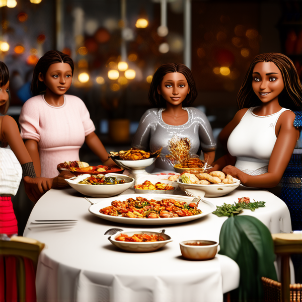 Repas de famille afro-américaine traditionnel, réunis autour d'une grande table avec des plats faits maison typiques