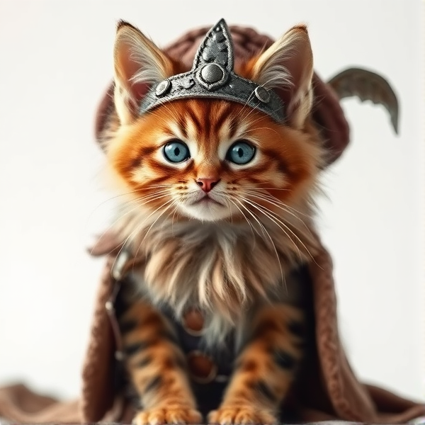 Maine coone kitten dressed as a viking