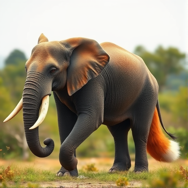 majestic elephant-fox hybrid creature with the body of an elephant and the agile features of a fox, gracefully poised in a natural setting