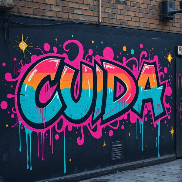 Graffiti the word CUDA with a complex design