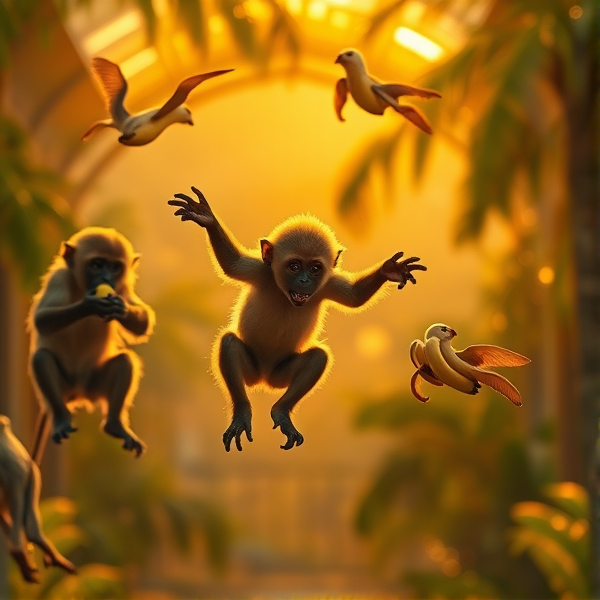 Flying monkeys eating bananas
