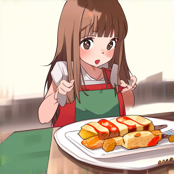 Dessine une jeune fille, brune cheveux long fine qui engloutit un repas de raclette alors qu’il y a une fusillade derrière elle