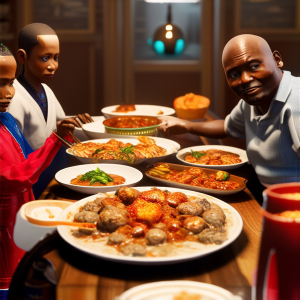 Repas de famille afro-américaine traditionnel, réunis autour d'une grande table avec des plats faits maison typiques