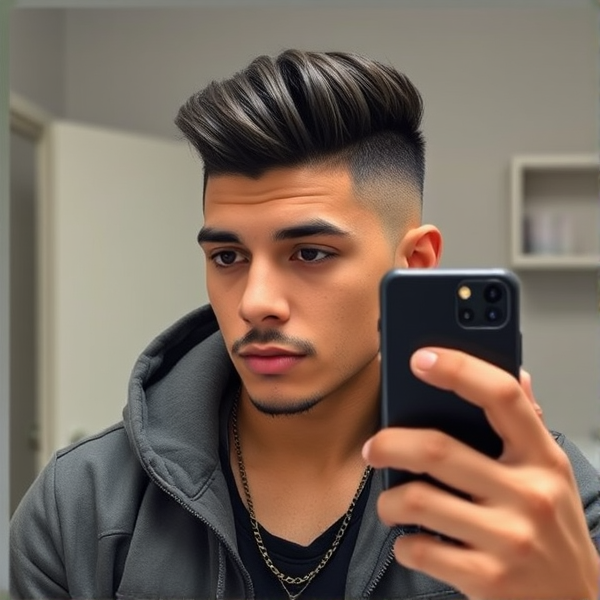 A 5’11 Hispanic guy with a Edgar haircut with a mirror pic