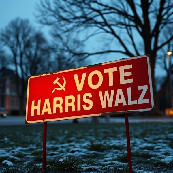 Soviet "Vote Harris Walz" hammer and sickle yard sign
