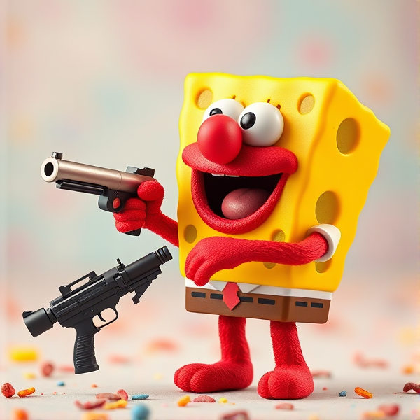 100 Elmo's killing Sponge Bob with a gun