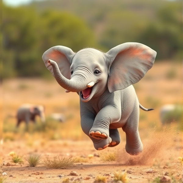 Cute Elephand flying and laughing