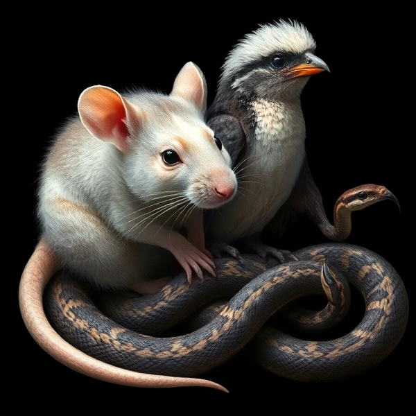 Combined animal Rat bird snake skunk