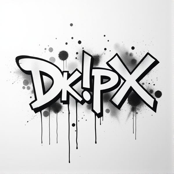 Write Dr!pX as a  and make it black-and-white and  with spray paint graffiti logo serious looking