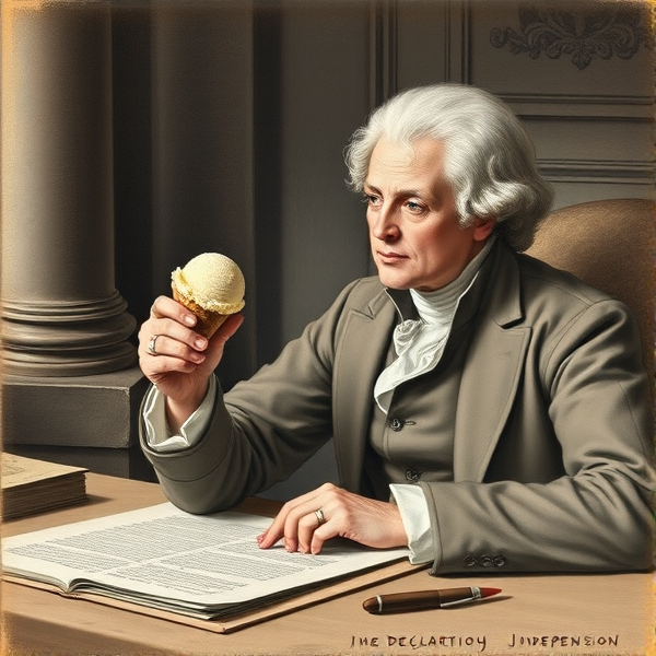 Thomas Jefferson eating ice cream while writing the Declaration of Independence
