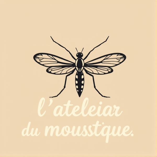 crée moi un logo de "l'atelier du moustique", avec comme symbole un moustique, qui est un blog de fait maison et d'autonomie alimentaire, juste en dessin