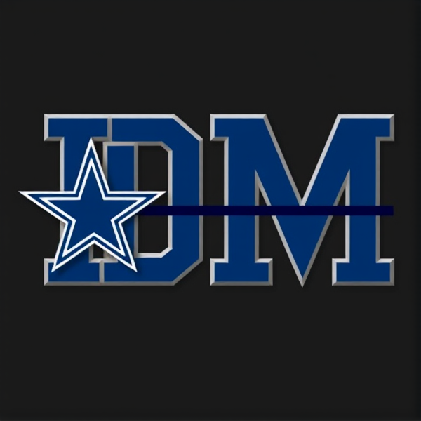 The Letters IDM In Dallas cowboys blue. Have the font be arial. Have the be a line same color as the background going through the mid bottom of the I all the way through the top left part of the m. Have the background be dark grey. Have a platinum outline of each letter and make sure they aren’t touching each other