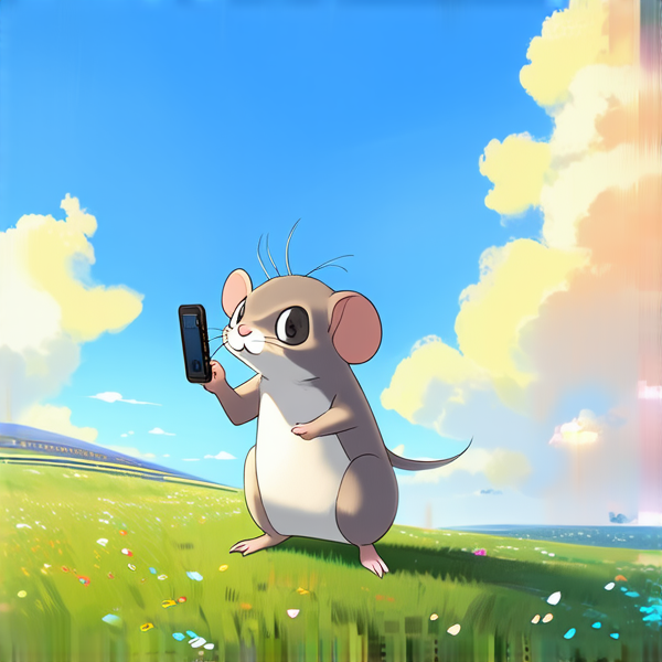 Illustration semblable a un tableau d’un rat mignon qui tient un téléphone