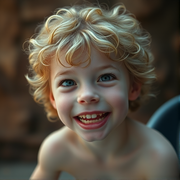 Young white humanoid shark boy with loose curls