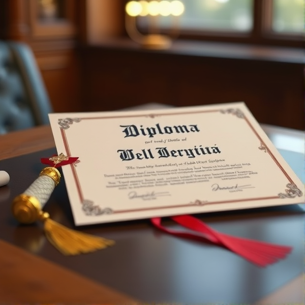 Diplôme posé sur une table