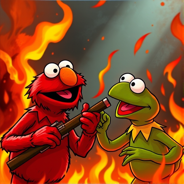 elmo and kermit war in flames