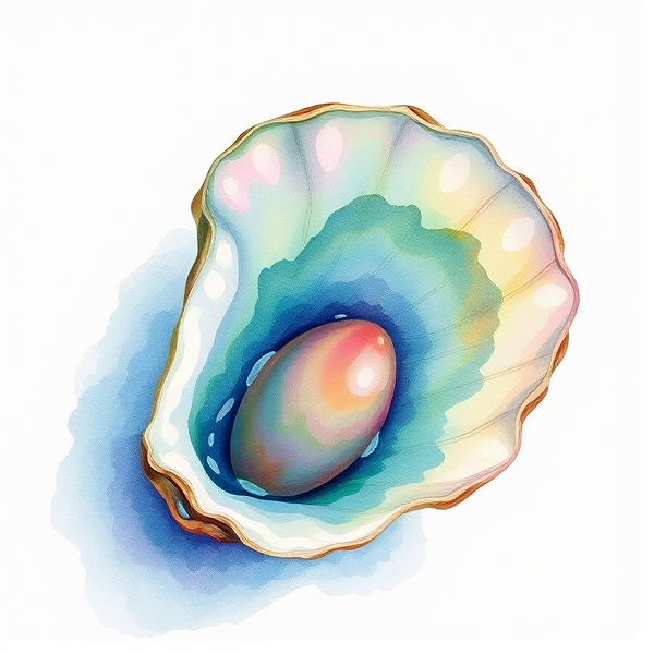 Oyster Watercolor graphic with iridescent colors