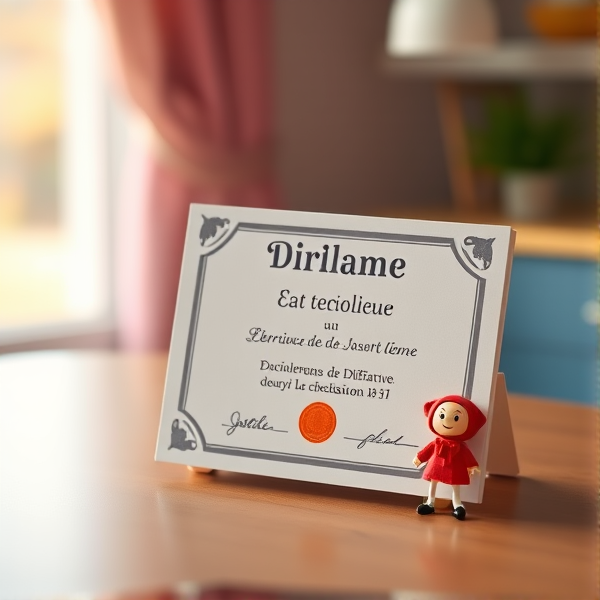 Diplôme écrit en français posé sur une table
