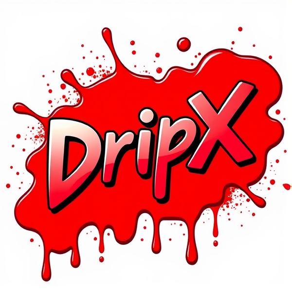 Write a dripX, vibrant and cartoony using red-and-white splash