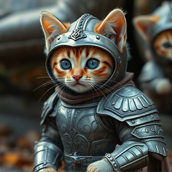 Cute kitten in ancient battle armour