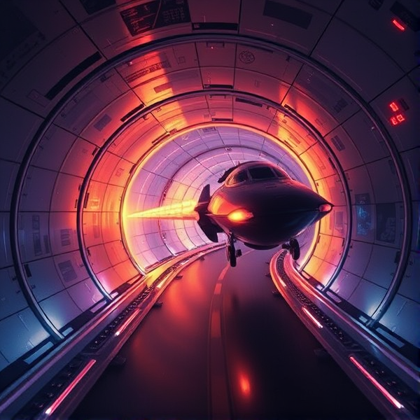 Tunnel through space with spaceship