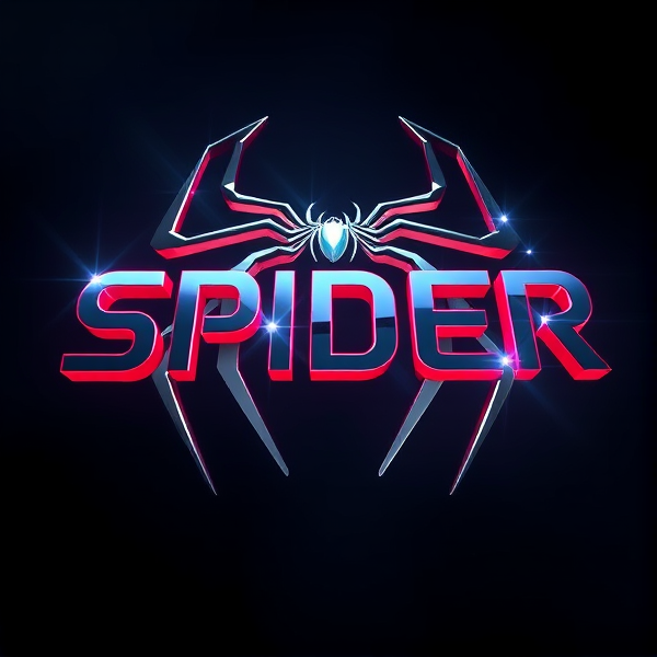 Create a visually arresting 3D logo for “SPIDER" that exudes ultra-modern, sleek design elements with bold sans-serif typography which dynamically bursts forth from a pitch-black background. Infuse the artwork with electrifying light beams inspired by the Capcut app icon's luminosity, casting profound shadows and creating striking highlights across the logo's contours. Incorporate a fusion of cutting-edge curves, crisp edges, and fluid lines to convey both rapidity and elegance. The logo should be enveloped in a metallic skin exhibiting a lustrous, mirror-like finish to dramatically bounce off light, imbuing it with an essence of vigorous motion. Draw upon Pixar's hallmark of incisive imagery and pronounced geometric shapes, injecting the tableau with a lively color spectrum and polished surfaces for additional depth. Utilize rendering techniques paralleling Unreal Engine's hyper-realism and Octane Renderer's ray tracing capabilities to achieve mesmerizing reflections, alongside V-Ray's sophisticated lighting effects to accentuate the mood. Strive for an overwhelmingly surreal visual spectacle that flirts with sci-fi elements, deliberately exaggerating every aspect for maximal impact. This creation ought to be perceived as audaciously lavish, overtly eschewing any inclination towards subtlety or minimalism.