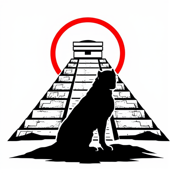 crée moi un logo avec une silhouette de chien nu du perou noire, devant une pyramide inca stylisée plus grande que le chien.