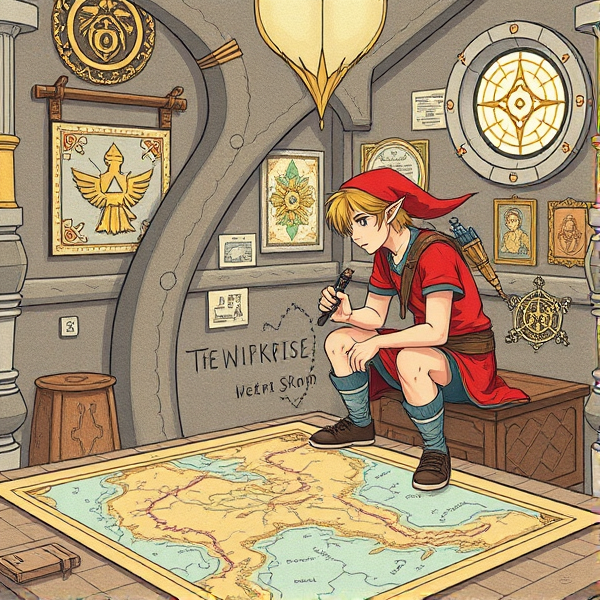 Room Link and tetra drawing a map