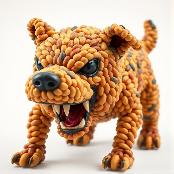 A fierce dog made of beans
