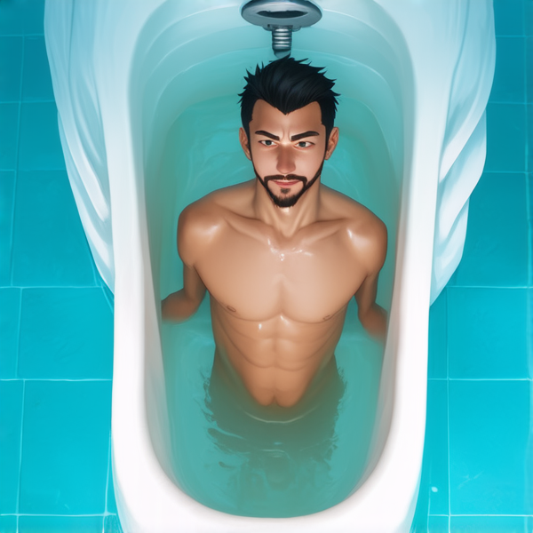 Homme sans vetement dans une baignoire