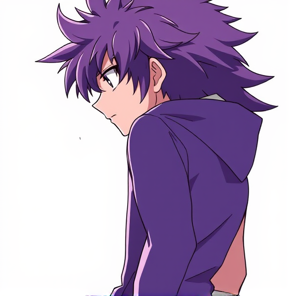 My hero academia oc. Purple fluffy hair. Male. Side view down to waist.