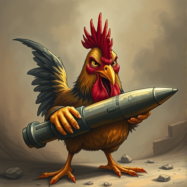 Angry chicken holding a missile