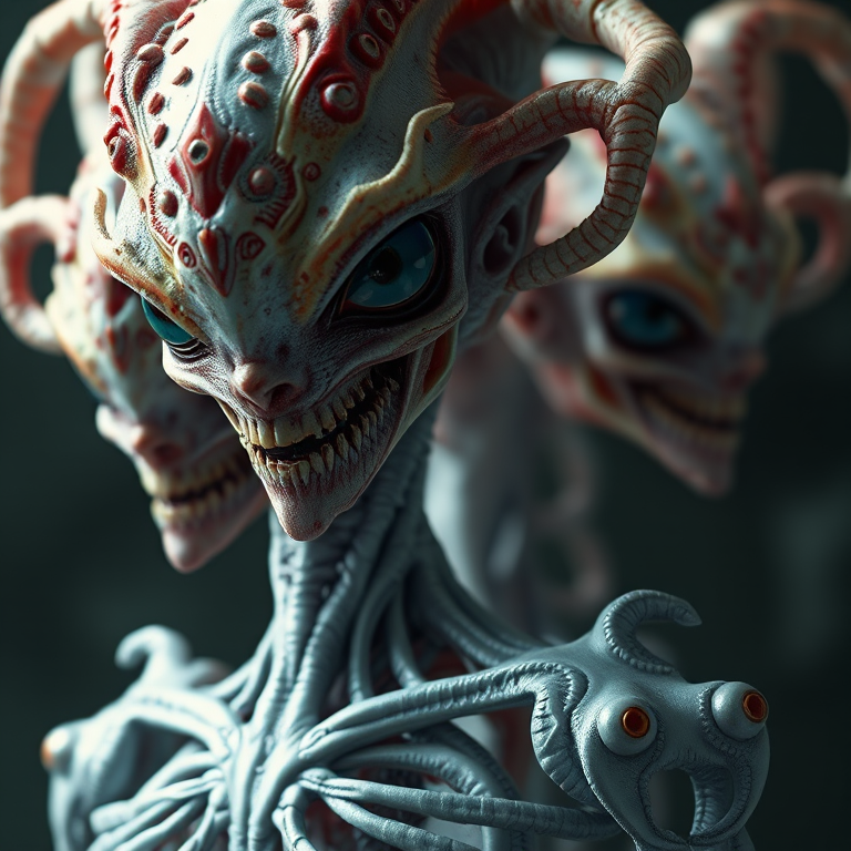Extraterrestrial offspring from Romulus in a realistic style, showcasing their unique anatomy and ethereal beauty