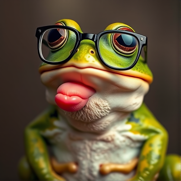 Frog with glasses and beard doing a burp