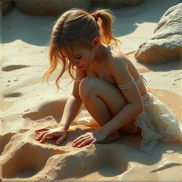 Girl playing in quicksand pit