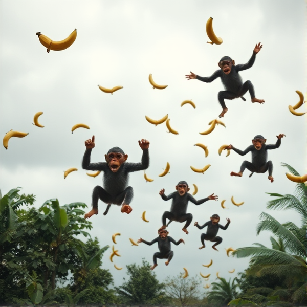 Flying bananas chasing monkeys