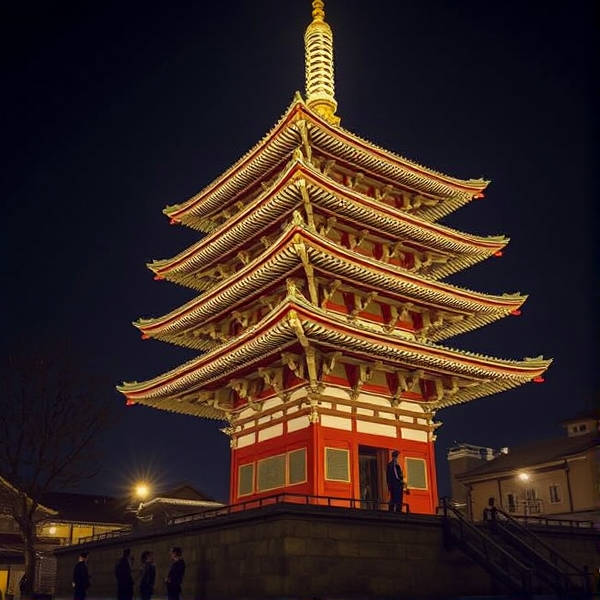 Japanese pagoda at night