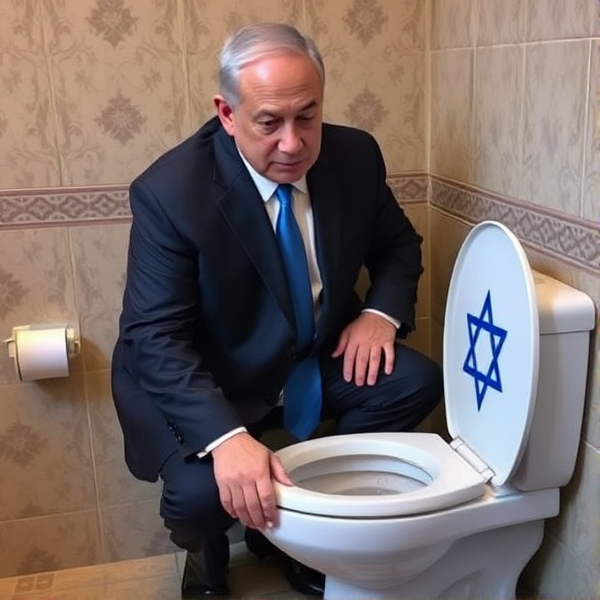 Prime Minister Benjamin Netanyahu scared on pooping toilet