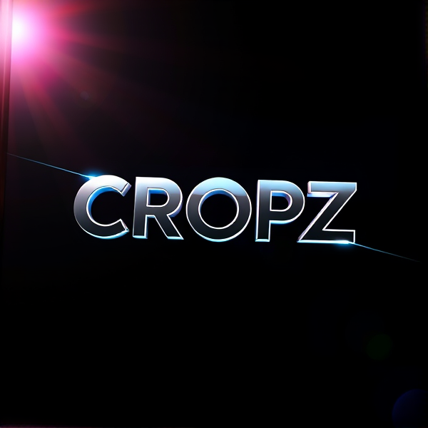 Create a visually arresting 3D logo for "CROPZ" that exudes ultra-modern, sleek design elements with bold sans-serif typography which dynamically bursts forth from a pitch-black background. Infuse the artwork with electrifying light beams inspired by the Capcut app icon's luminosity, casting profound shadows and creating striking highlights across the logo's contours. Incorporate a fusion of cutting-edge curves, crisp edges, and fluid lines to convey both rapidity and elegance. The logo should be enveloped in a metallic skin exhibiting a lustrous, mirror-like finish to dramatically bounce off light, imbuing it with an essence of vigorous motion.

Draw upon Pixar's hallmark of incisive imagery and pronounced geometric shapes, injecting the tableau with a lively color spectrum and polished surfaces for additional depth. Utilize rendering techniques paralleling Unreal Engine's hyper-realism and Octane Renderer's ray tracing capabilities to achieve mesmerizing reflections, alongside V-Ray's sophisticated lighting effects to accentuate the mood.

Strive for an overwhelmingly surreal visual spectacle that flirts with sci-fi elements, deliberately exaggerating every aspect for maximal impact. This creation ought to be perceived as audaciously lavish, overtly eschewing any inclination towards subtlety or minimalism.
