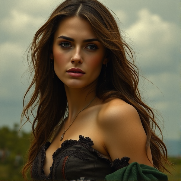 Sexy European female in a medieval style painting