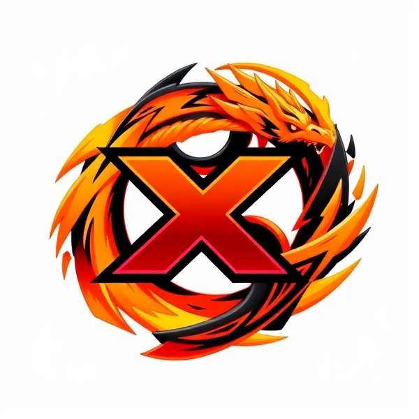 Vivid, high-contrast beyblade x logo featuring an orange and black dragon in dynamic pose encapsulating the essence of a powerful beyblade