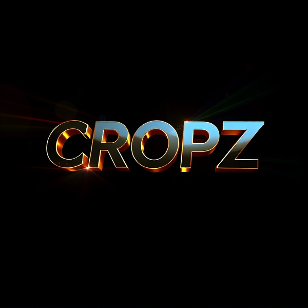 Create a visually arresting 3D logo for "CROPZ" that exudes ultra-modern, sleek design elements with bold sans-serif typography which dynamically bursts forth from a pitch-black background. Infuse the artwork with electrifying light beams inspired by the Capcut app icon's luminosity, casting profound shadows and creating striking highlights across the logo's contours. Incorporate a fusion of cutting-edge curves, crisp edges, and fluid lines to convey both rapidity and elegance. The logo should be enveloped in a metallic skin exhibiting a lustrous, mirror-like finish to dramatically bounce off light, imbuing it with an essence of vigorous motion.

Draw upon Pixar's hallmark of incisive imagery and pronounced geometric shapes, injecting the tableau with a lively color spectrum and polished surfaces for additional depth. Utilize rendering techniques paralleling Unreal Engine's hyper-realism and Octane Renderer's ray tracing capabilities to achieve mesmerizing reflections, alongside V-Ray's sophisticated lighting effects to accentuate the mood.

Strive for an overwhelmingly surreal visual spectacle that flirts with sci-fi elements, deliberately exaggerating every aspect for maximal impact. This creation ought to be perceived as audaciously lavish, overtly eschewing any inclination towards subtlety or minimalism.