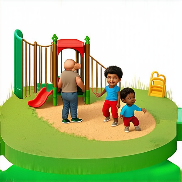 bâtiment d'une école primaire traditionnelle avec cours de récréation, enfants noirs jouant