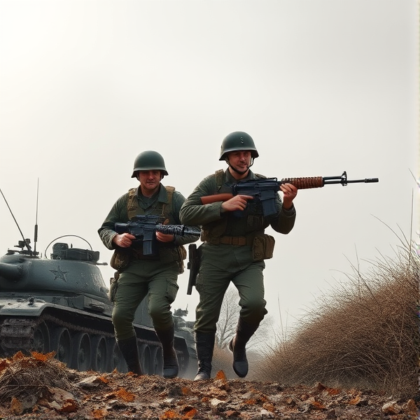 two soliders going to war